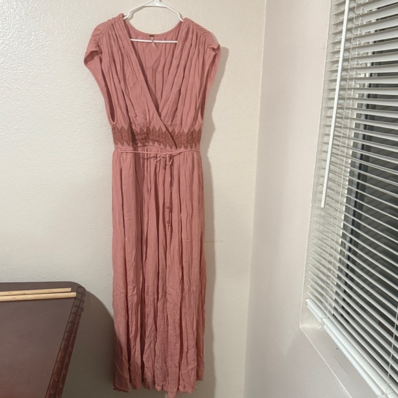 Free people Devon gauzy casual Pink Maxi Dress Sz large L - Picture 4 of 13